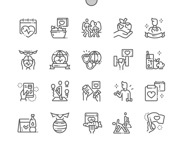 Weltgesundheitstag gut gemachte Pixel perfekte Vektor Thin Line Symbole 30 2x Raster für Web-Grafiken und Apps. einfaches minimales Piktogramm — Stockvektor