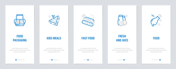 Food packaging, Kids Meals, Fresh and Juice Vertical Cards with strong metaphors. — Stock Vector