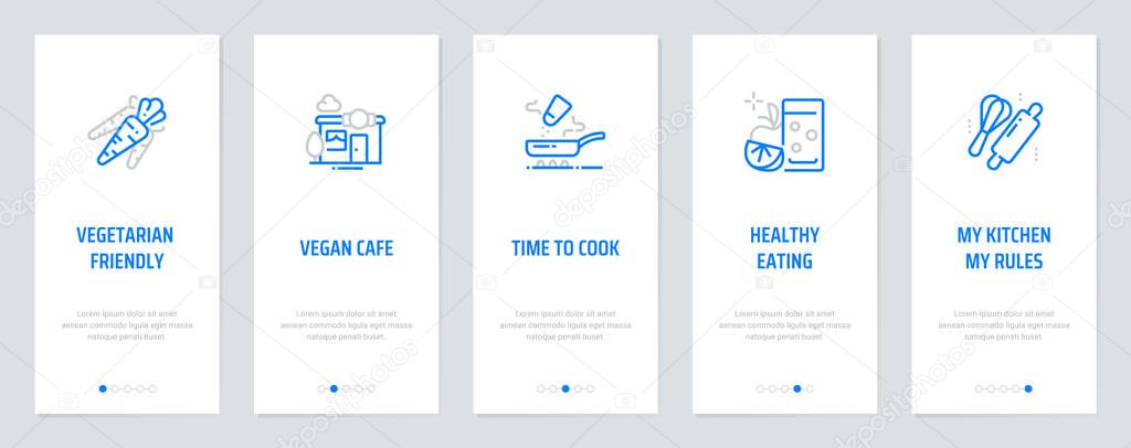 Vegetarian friendly, Vegan cafe, Time to cook, Healthy eating, My kitchen - my rules Vertical Cards with strong metaphors.