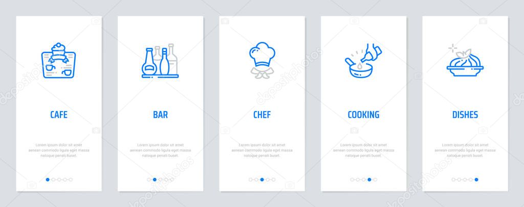 Cafe, Bar, Shef, Cooking, Dishes Vertical Cards with strong metaphors.