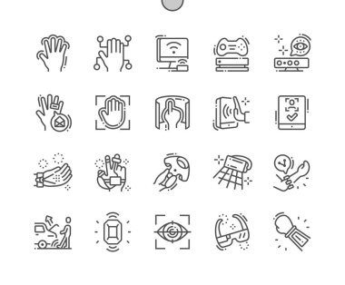 Temassız kontrol Web Grafikleri ve Uygulamaları için Iyi hazırlanmış Pixel Perfect Vector İnce Çizgi Simgeleri 30 2x Grid. Basit Minimal Piktogram