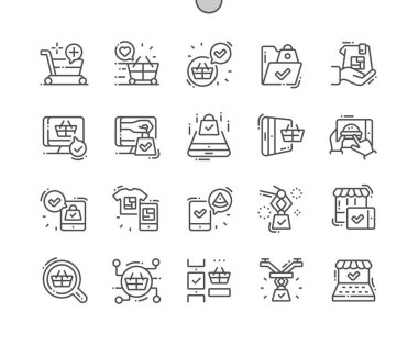 Web Grafikleri ve Uygulamaları için Iyi hazırlanmış Pixel Perfect Vector İnce Çizgi Simgeleri 30 2x Grid gelecek. Basit Minimal Piktogram