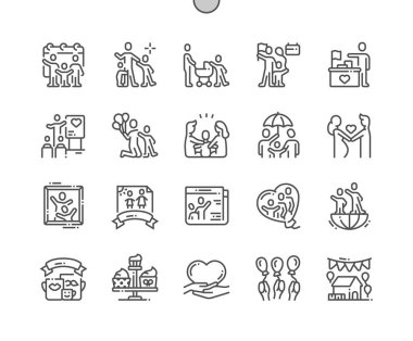 Uluslararası Aileler Günü İyi hazırlanmış Pixel Perfect Vector İnce Çizgi Simgeler 30 2x Grid Web Grafik ve Apps için. Basit Minimal Piktogram