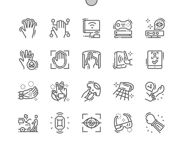 Бесконтактное управление Хорошо сделанный пиксель идеальный вектор тонкая линия иконки 30 2x сетка для веб-графики и приложений. Минимальная пиктограмма
