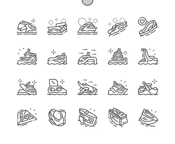 Zukunft Wasserschiffe gut durchdachte Pixel perfekte Vektor Thin Line Symbole 30 2x Raster für Web-Grafiken und Apps. einfaches minimales Piktogramm — Stockvektor