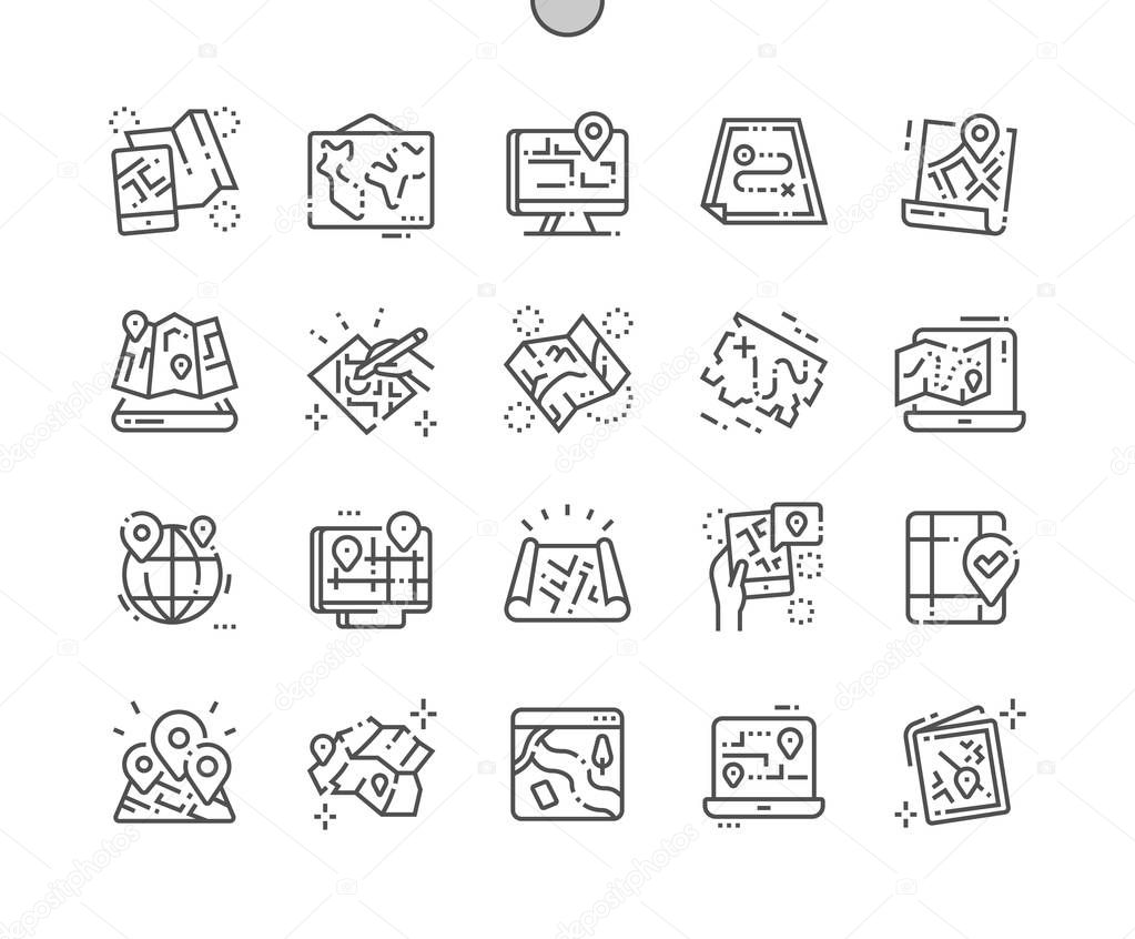 Paper and electronic maps Well-crafted Pixel Perfect Vector Thin Line Icons 30 2x Grid for Web Graphics and Apps. Simple Minimal Pictogram