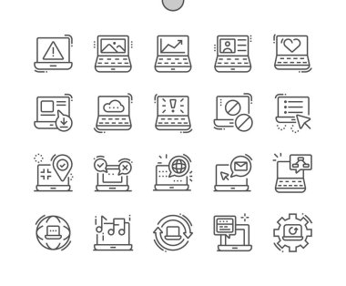 Dizüstü Bilgisayar Iyi hazırlanmış Pixel Perfect Vector İnce Çizgi Simgeler 30 2x Grid Web Grafik ve Uygulamalar için. Basit Minimal Piktogram