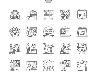 Astronomi Günü İyi hazırlanmış Pixel Perfect Vector İnce Çizgi Simgeler 30 2x Grid Web Grafik ve Uygulamalar için. Basit Minimal Piktogram