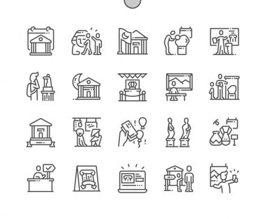 Uluslararası Müze Günü İyi hazırlanmış Pixel Perfect Vector İnce Çizgi Simgeler 30 2x Grid Web Grafik ve Uygulamalar için. Basit Minimal Piktogram