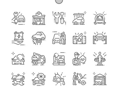 Web Grafikleri ve Uygulamaları için Iyi hazırlanmış Pixel Perfect Vector İnce Çizgi Simgeleri 30 2x Izgara. Basit Minimal Piktogram
