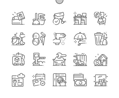 Hizmetler Iyi hazırlanmış Pixel Perfect Vector İnce Çizgi Simgeleri 30 2x Grid Web Grafik ve Uygulamalar için. Basit Minimal Piktogram