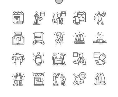 Havlu Günü İyi hazırlanmış Pixel Perfect Vector İnce Çizgi Simgeler 30 2x Grid Web Grafik ve Uygulamalar için. Basit Minimal Piktogram