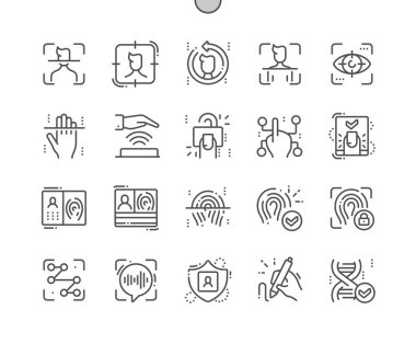 Biyometri Iyi hazırlanmış Pixel Perfect Vector İnce Çizgi Simgeler 30 2x Grid Web Grafik ve Apps için. Basit Minimal Piktogram