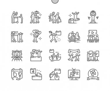 Uluslararası Çocuk Günü İyi hazırlanmış Pixel Perfect Vector İnce Çizgi Simgeler 30 2x Grid Web Grafik ve Uygulamalar için. Basit Minimal Piktogram