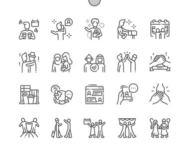 Uluslararası Arkadaşlar Günü İyi hazırlanmış Pixel Perfect Vector İnce Çizgi Simgeler Web Grafikleri ve Uygulamaları için 30 2x Izgara. Basit Minimal Piktogram