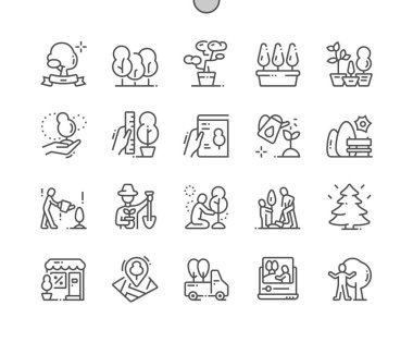 Ağaçlar Iyi hazırlanmış Pixel Perfect Vector İnce Çizgi Simgeler 30 Web Grafik ve Uygulamalar için 2x Grid. Basit Minimal Piktogram