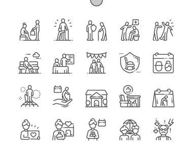 Dünya Yaşlıları İstismar Günü İyi hazırlanmış Piksel Mükemmel Vektör Çizgisi Simgeleri 32x Web Grafikleri ve Uygulamaları için Şebeke 32x Basit Asgari Resim Grafiği
