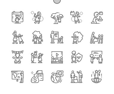 Uluslararası Afrika Çocuk Günü İyi hazırlanmış Pixel Perfect Vector İnce Çizgi Simgeler 30 2x Grid Web Grafik ve Apps için. Basit Minimal Piktogram