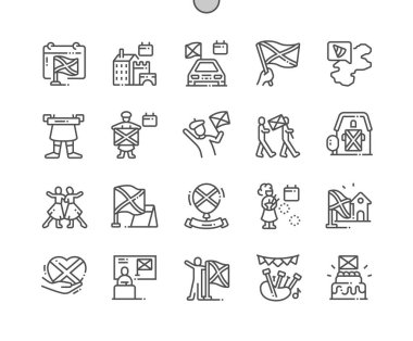 Bağımsızlık Günü İskoçya Iyi hazırlanmış Pixel Perfect Vector İnce Çizgi Simgeler 30 2x Grid Web Grafik ve Apps için. Basit Minimal Piktogram