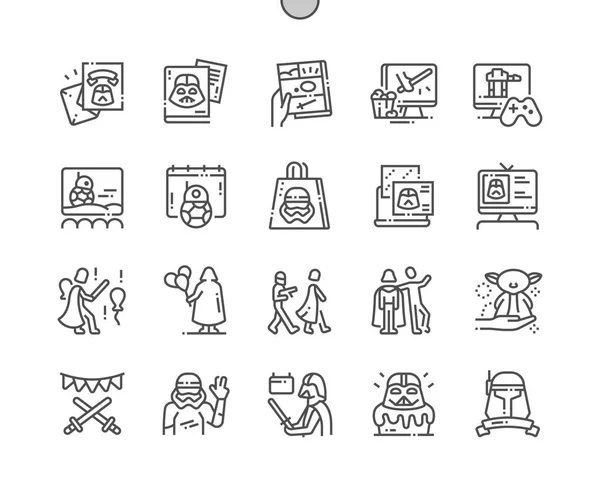 Star Wars Day gut gemachte Pixel perfekte Vektor Thin Line Icons 30 2x Raster für Web-Grafiken und Apps. einfaches minimales Piktogramm — Stockvektor