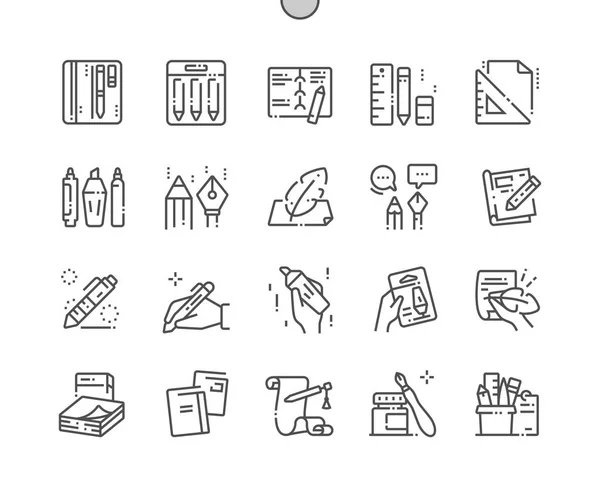 Skriva verktyg Välgjorda Pixel Perfect Vector Tunn linje ikoner 30 2x Grid för webbgrafik och appar. Enkelt minimalt piktogram — Stock vektor