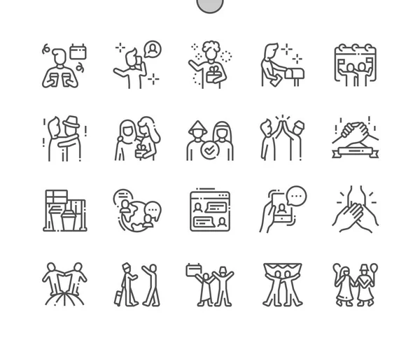 Internationale Freunde Tag gut gemachte Pixel perfekte Vektor Thin Line Icons 30 2x Raster für Web-Grafiken und Apps. einfaches minimales Piktogramm — Stockvektor