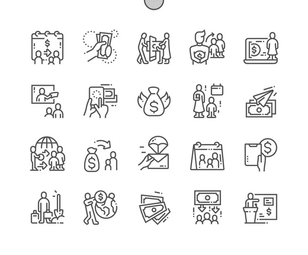 Dia Internacional das Remessas Familiares, IDFR Pixel bem trabalhado vetor perfeito Ícones de linha fina 30 2x Grade para Web Graphics e Apps. Pictograma mínimo simples — Vetor de Stock