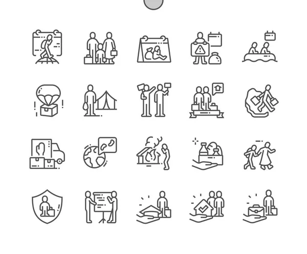 Hari Pengungsi Sedunia Pixel Perfect Vector Thin Line Icons 30 2x Grid untuk WebGraphics and Apps. Pictogram Minimal Sederhana - Stok Vektor