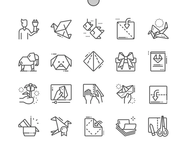 Origami gut verarbeitete Pixel perfekte Vektor Thin Line Symbole 30 2x Raster für Web-Grafiken und Apps. einfaches minimales Piktogramm — Stockvektor