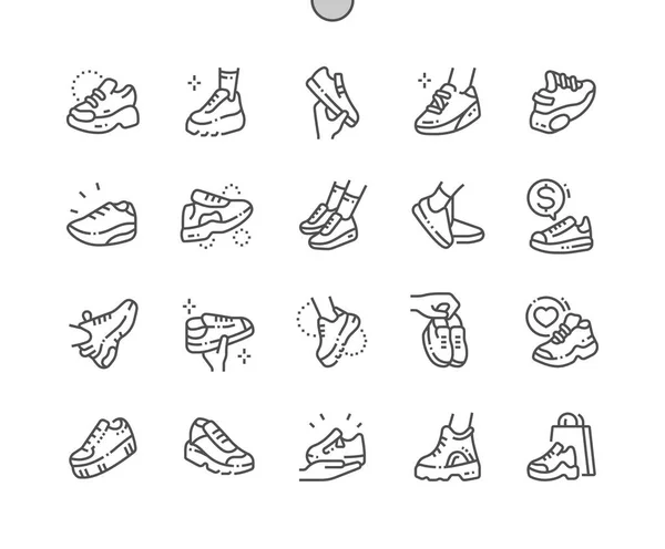 Sneakers dobrze spreparowany Pixel idealne Vector cienkie linie ikony 30 2x siatka dla grafiki internetowej i aplikacji. Prosty minimalny piktogram — Wektor stockowy