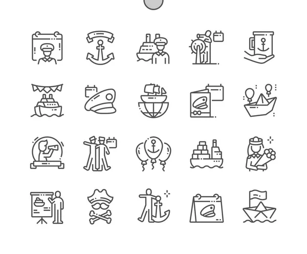 Day of the Seafarer Pixel Perfect Vector Thin Line Icons 30 2x Grid for Web Graphics and Apps. Pictograma mínimo simple — Archivo Imágenes Vectoriales