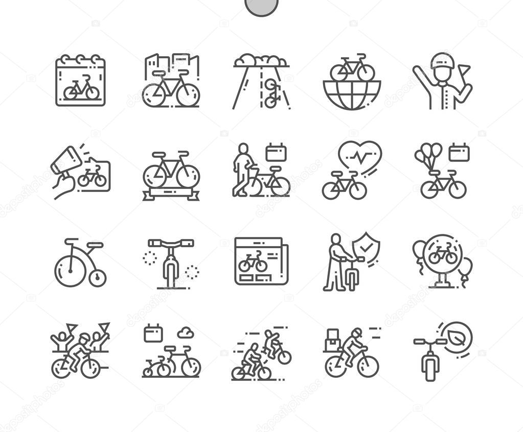 World Bicycle Day Well-crafted Pixel Perfect Vector Thin Line Icons 30 2x Grid for Web Graphics and Apps. Simple Minimal Pictogram