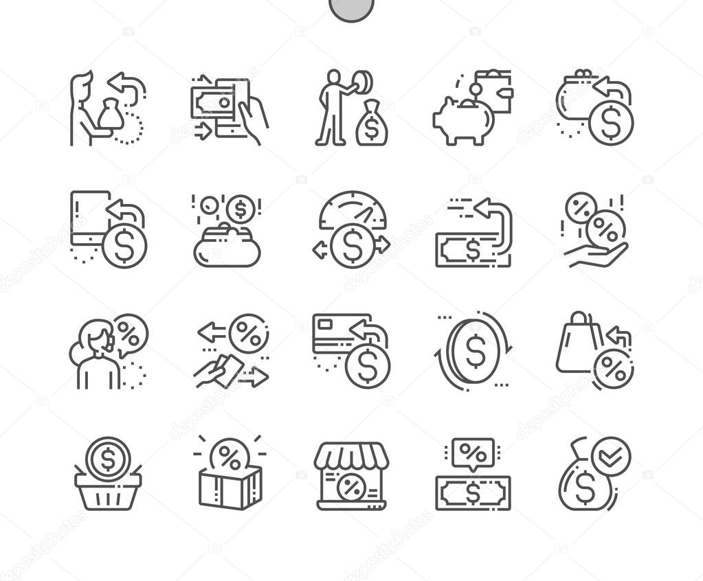 Cashback service Well-crafted Pixel Perfect Vector Thin Line Icons 30 2x Grid for Web Graphics and Apps. Simple Minimal Pictogram