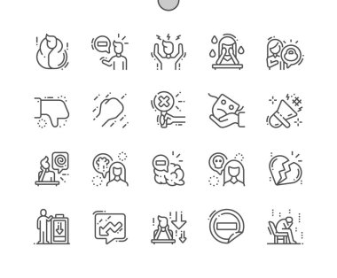 Negatif düşünme Iyi hazırlanmış piksel mükemmel vektör Ince çizgi simgeler 30 2x Grid Web grafik ve uygulamalar için. Basit minimal piktogram