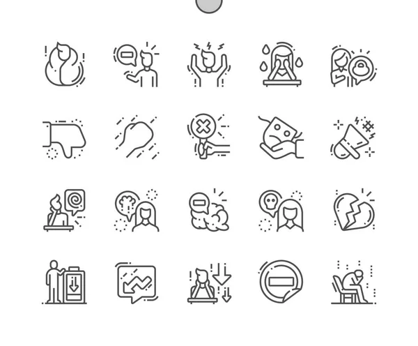 Negativt tänkande väl utformad pixel perfekt vektor tunna linje ikoner 30 2x rutnät för webbgrafik och appar. Enkelt minimalt piktogram — Stock vektor