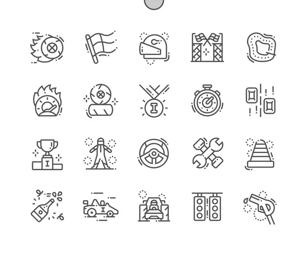 Моторные гонки хорошо сделанные Pixel Perfect Vector Thin Line Icons 30 2x Grid для Web Graphics и Apps. Минимальная пиктограмма — стоковый вектор