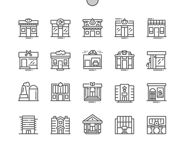 Коммерческие здания Хорошо сделанные Pixel Perfect Vector Thin Line Icons 30 2x Grid for Web Graphics and Apps. Минимальная пиктограмма — стоковый вектор
