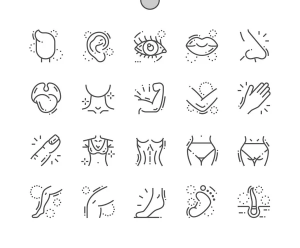 Pezzi del corpo Ben realizzati Pixel Perfect Vector Thin Line Icons 30 2x Griglia per Web Graphics e Apps. Pittogramma minimale semplice — Vettoriale Stock