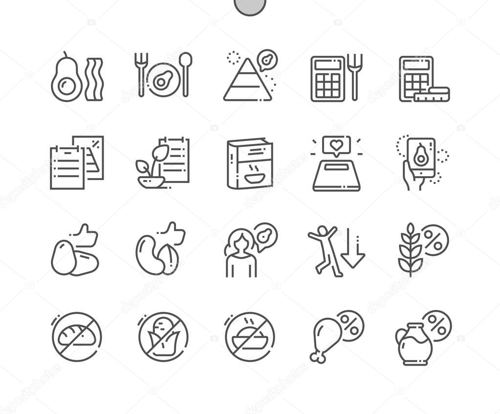 Keto diet Well-crafted Pixel Perfect Vector Thin Line Icons 30 2x Grid for Web Graphics and Apps. Simple Minimal Pictogram