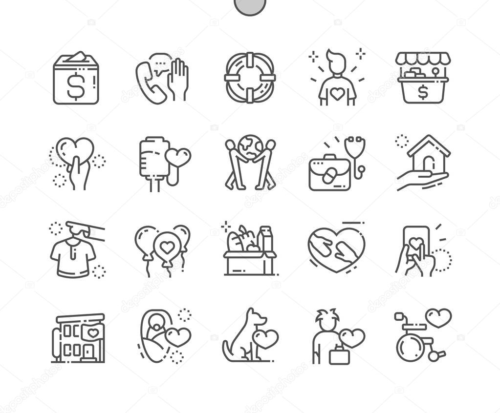 Charity Well-crafted Pixel Perfect Vector Thin Line Icons 30 2x Grid for Web Graphics and Apps. Simple Minimal Pictogram