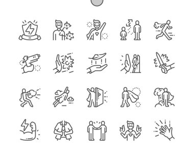 Süper kahraman Iyi hazırlanmış Pixel Perfect Vector İnce Çizgi Simgeler 30 2x Grid Web Grafik ve Apps için. Basit Minimal Piktogram