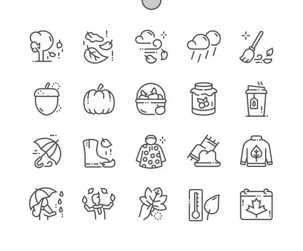 Sonbahar İyi hazırlanmış Pixel Perfect Vector İnce Çizgi Simgeler 30 2x Grid Web Grafik ve Uygulamalar için. Basit Minimal Piktogram — Stok Vektör