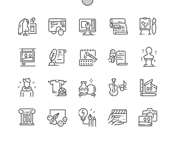Allmänna konster välgjord pixel perfekt vektor tunna linje ikoner 30 2x rutnät för webbgrafik och appar. Enkelt minimalt piktogram — Stock vektor