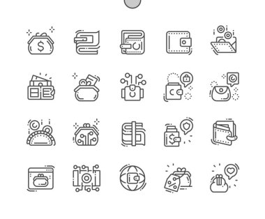 Cüzdan İyi hazırlanmış Pixel Perfect Vector İnce Çizgi Simgeleri Web Grafikleri ve Uygulamaları için 30 2x Izgara. Basit Minimal Piktogram