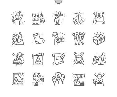 Noel kutlaması Web Grafikleri ve Uygulamaları için Iyi hazırlanmış Pixel Perfect Vector İnce Çizgi Simgeler 30 2x Grid. Basit Minimal Piktogram