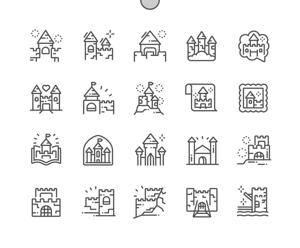 Замки и крепости Хорошо сделанные Pixel Perfect Vector Thin Line Icons 30 2x Grid for Web Graphics and Apps. Минимальная пиктограмма — стоковый вектор