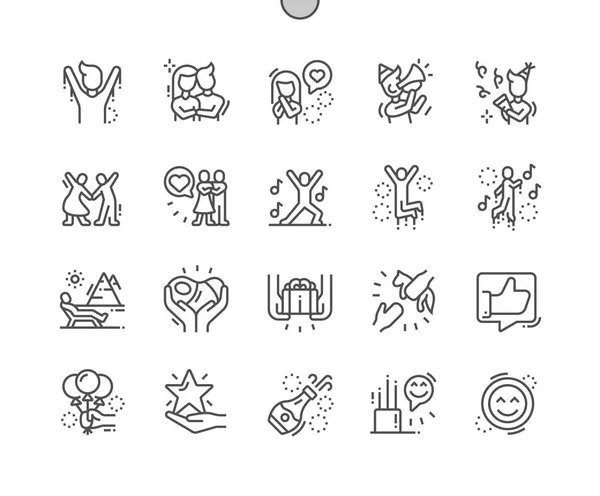 Happy Well-crafted Pixel Perfect Vector Thin Line Icons 30 2x Grade para Web Graphics e Apps. Pictograma mínimo simples — Vetor de Stock