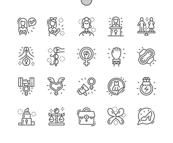 Feministische gut gemachte Pixel perfekte Vektor Thin Line Icons 30 2x Raster für Webgrafiken und Apps. einfaches minimales Piktogramm — Stockvektor