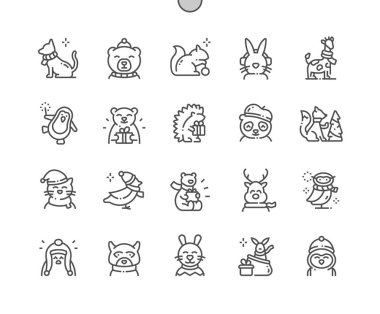 Noel hayvanlar Iyi hazırlanmış Pixel Perfect Vector İnce Çizgi Simgeler 30 Web Grafik ve Apps için 2x Grid. Basit Minimal Piktogram