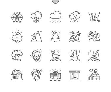 Kış doğa Iyi hazırlanmış Pixel Perfect Vector İnce Çizgi Simgeler 30 2x Grid Web Grafik ve Apps için. Basit Minimal Piktogram